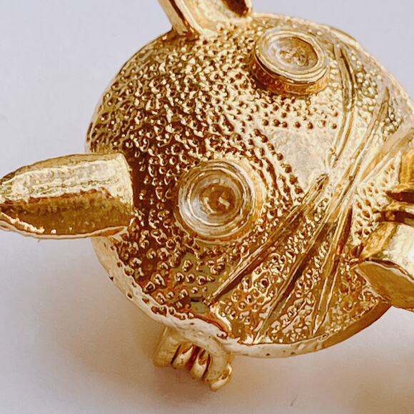 VTG 1960s Gemstone Cat Brooch Nephrite Jade Cabochon Mid Century Gold Tone Pin - Picture 7 of 10